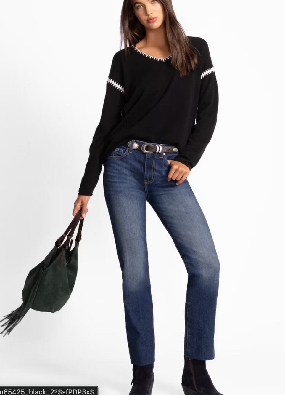 $348 Johnny Was Whipstich V-Neck pullover